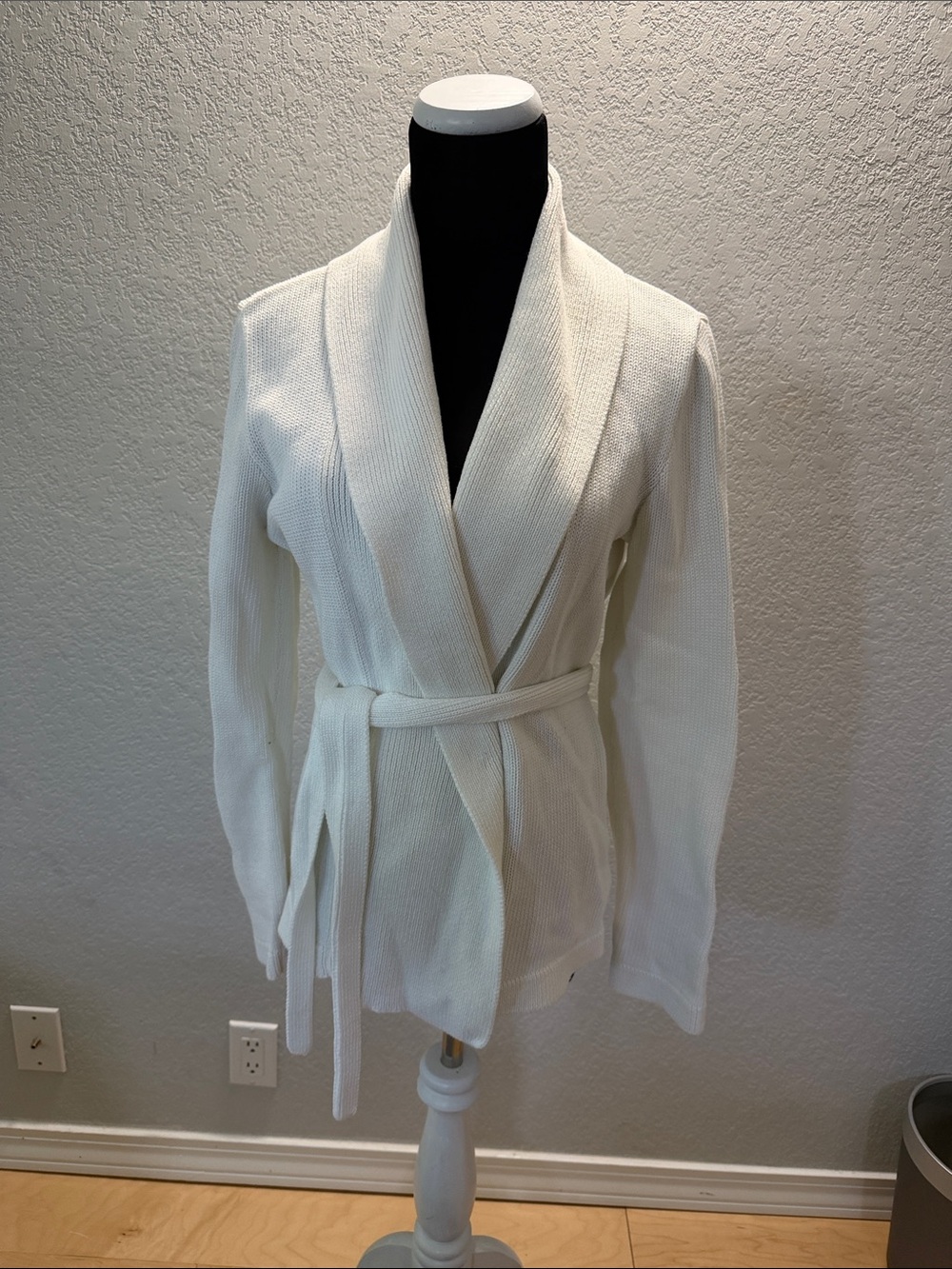 Ralph Lauren Cream Knit Shawl Collar Wrap Blazer
